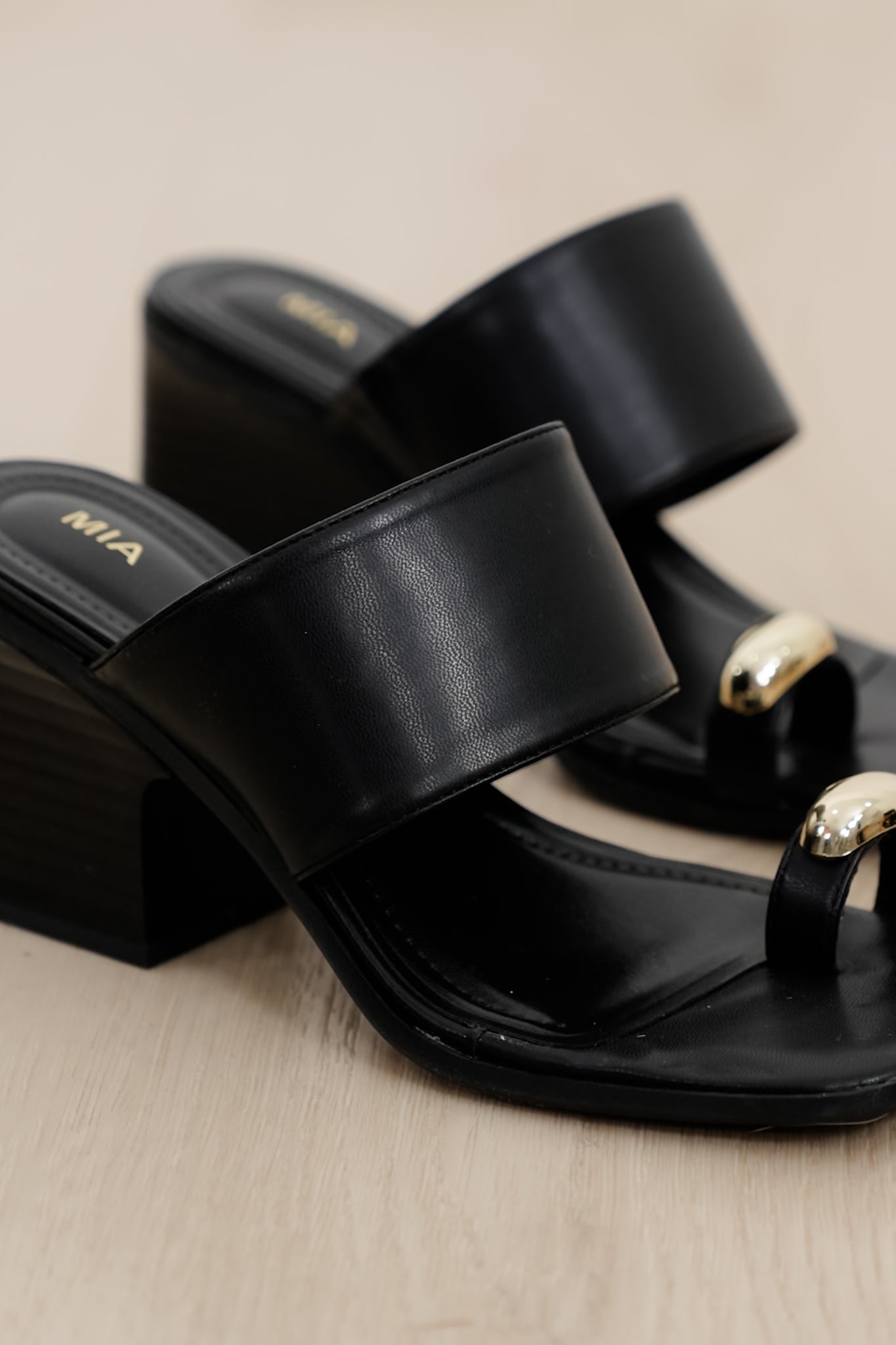 MIA Vegan Leather Toe Ring Block Heel Mule