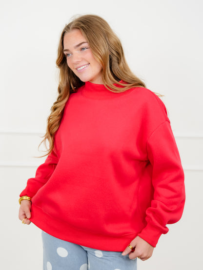 Plus/Reg Solid Long Sleeve Mock Neck Pullover Sweatshirt