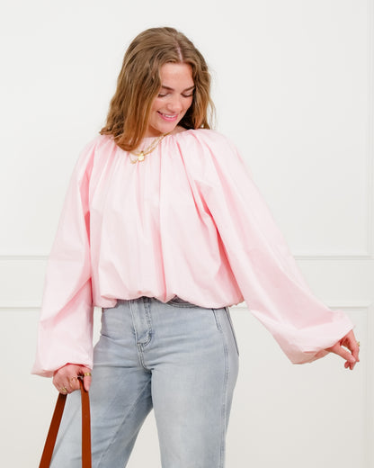 Cropped Long Sleeve Round Neck Blouse