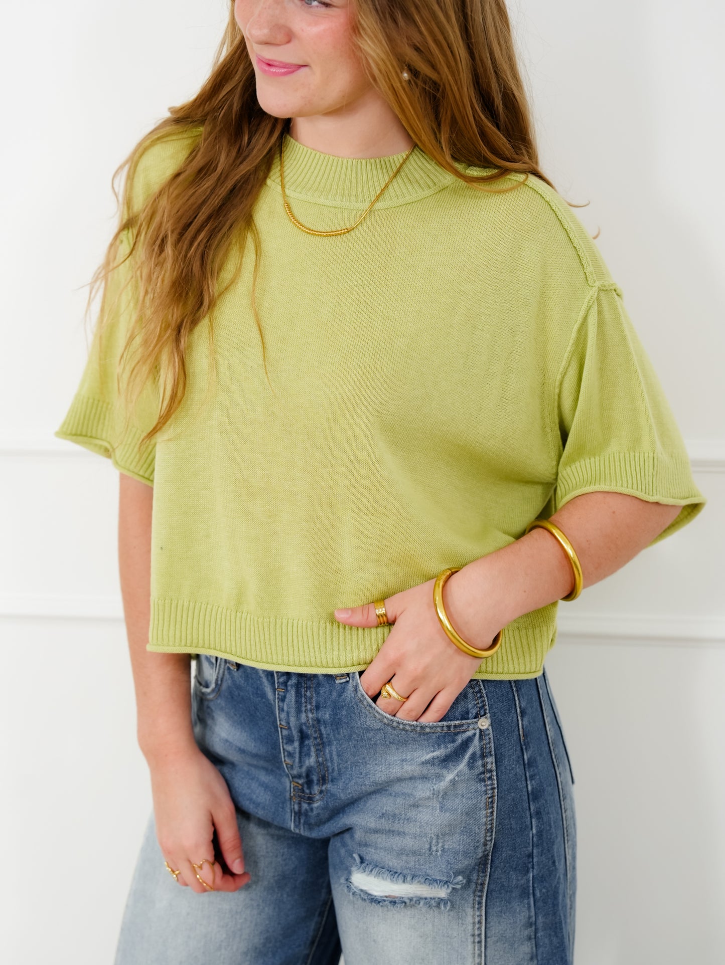 Knit Short Sleeve Mock Neck Sweater
