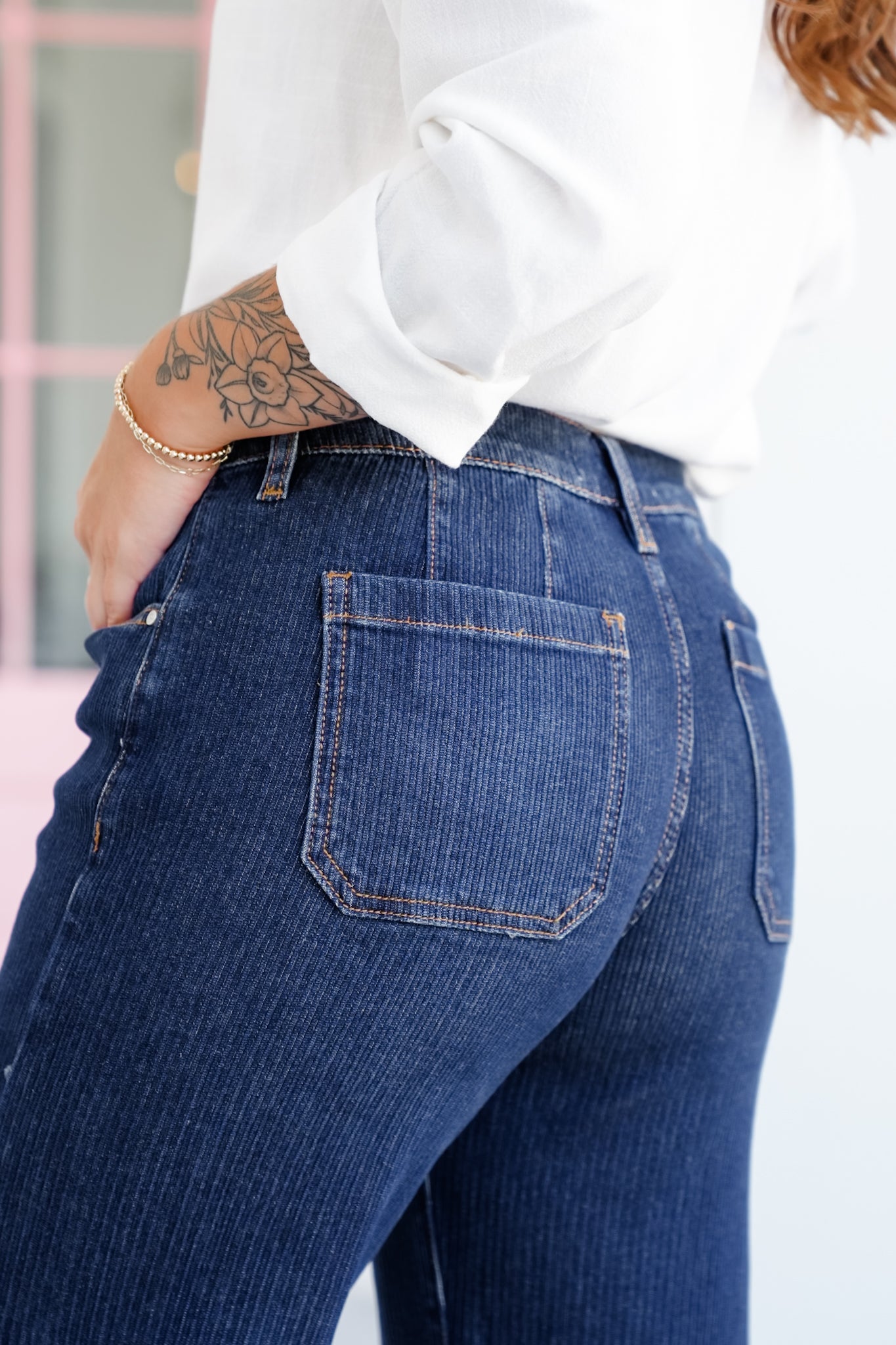 Risen Poppy Lane Mid Rise Dark Wash Wide Leg Jeans with Wide Hem