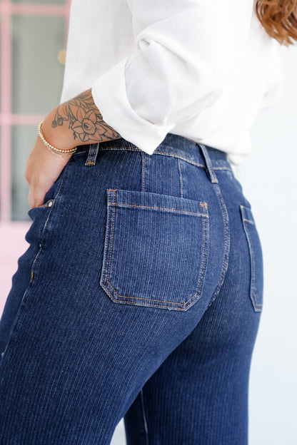 Risen Poppy Lane Mid Rise Dark Wash Wide Leg Jeans with Wide Hem