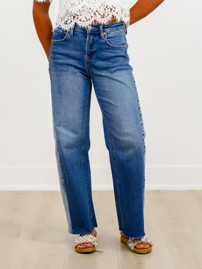 Risen High Rise Medium Wash Slouchy Barrel Jeans With Contrasting Wash