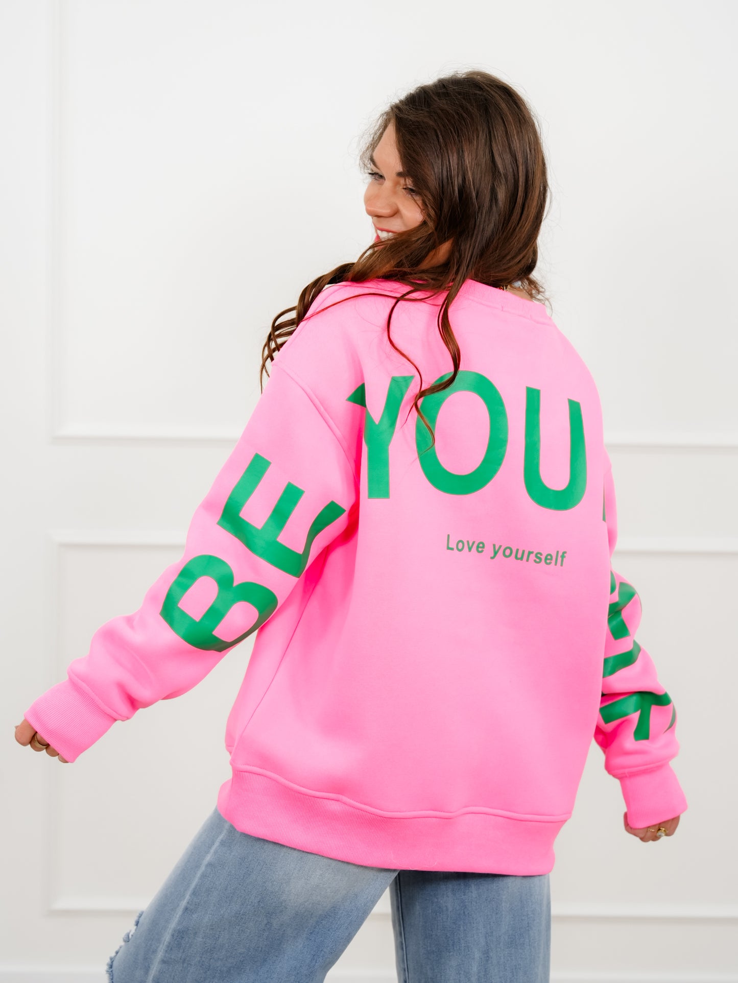 Plus/Reg Pink Long Sleeve "Be Yourself Love Yourself" Sweatshirt