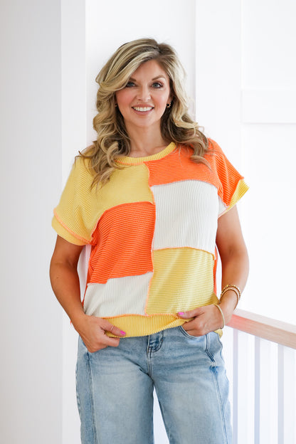 Plus/Reg Urban Ribbed Color Block Short Sleeve Top