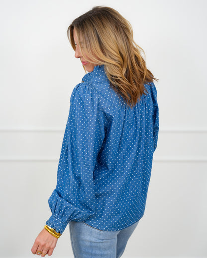 Polka Dot Dark Wash Long Sleeve Top