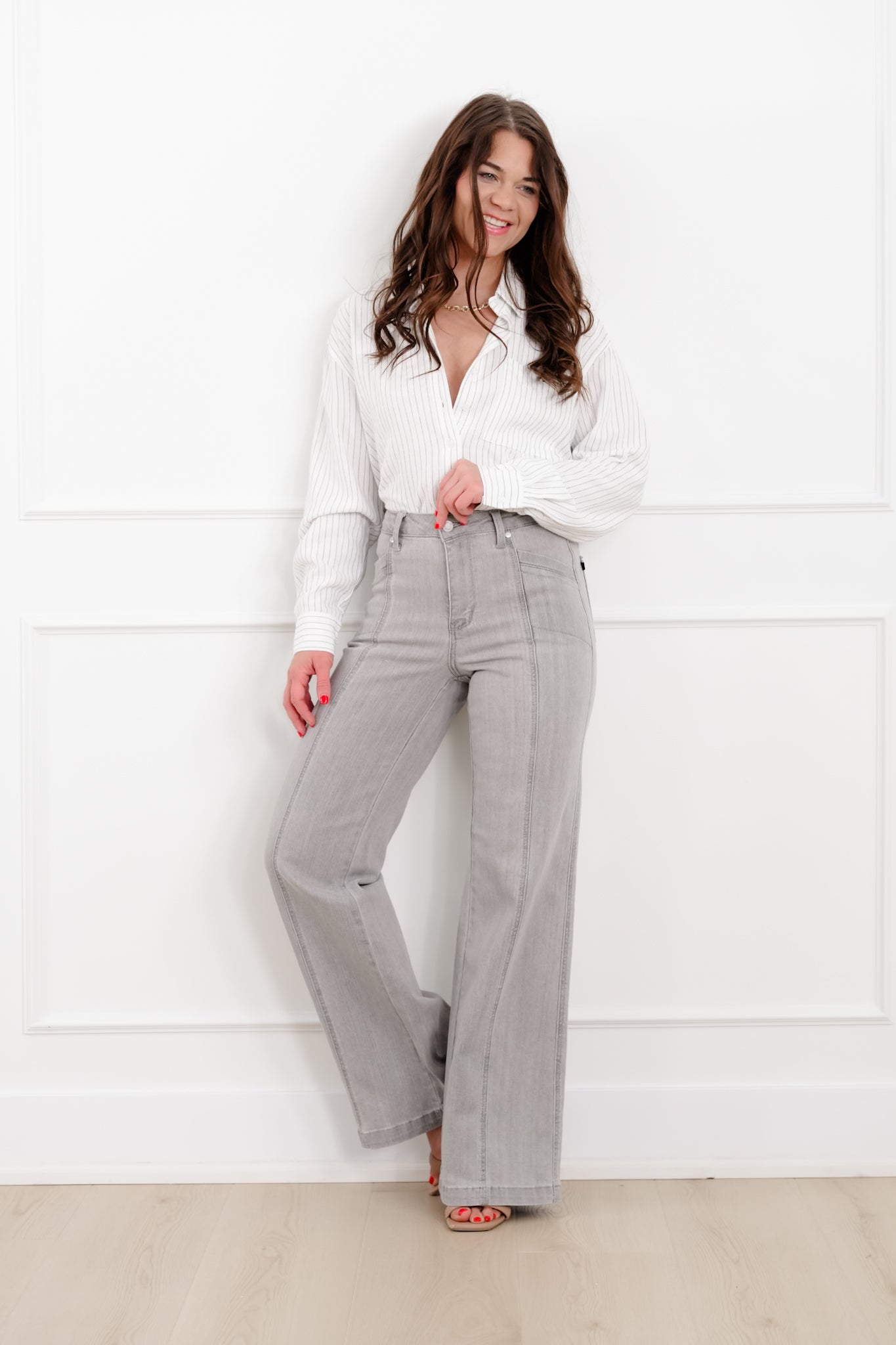 Judy Blue The Anastasia Multi Inseam High Rise Grey Retro Wide Leg Jeans