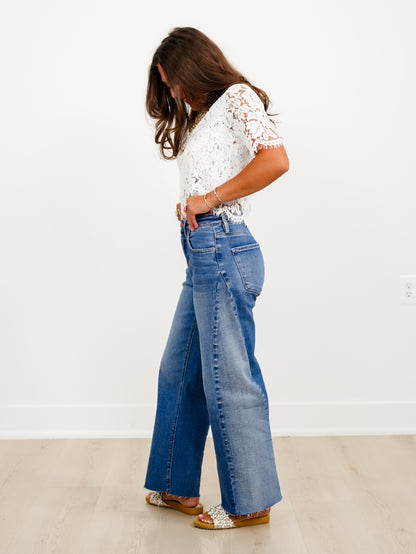 Risen High Rise Medium Wash Slouchy Barrel Jeans With Contrasting Wash