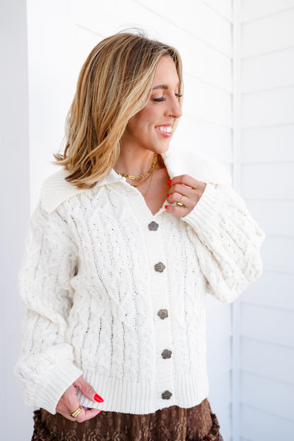 POL Knit Long Sleeve Button Up Sweater Top