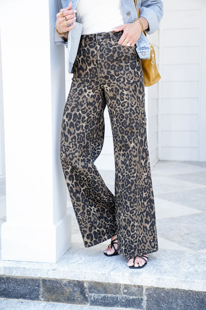 Judy Blue High Rise Leopard Retro Wide Leg Jeans