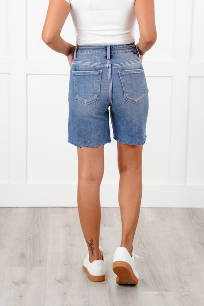 Risen Medium Wash Tummy Control Loose Fit Mid Length Shorts