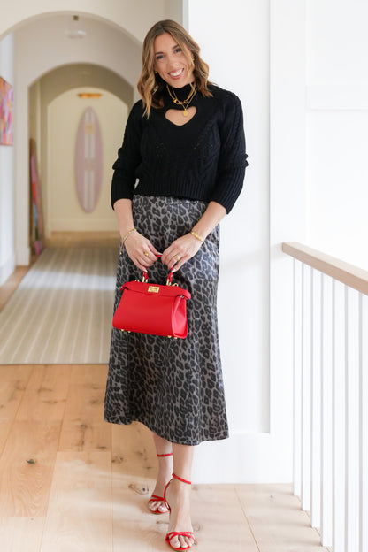 Long Sleeve Pullover Crop Sweater with Heart Cut Out Detail