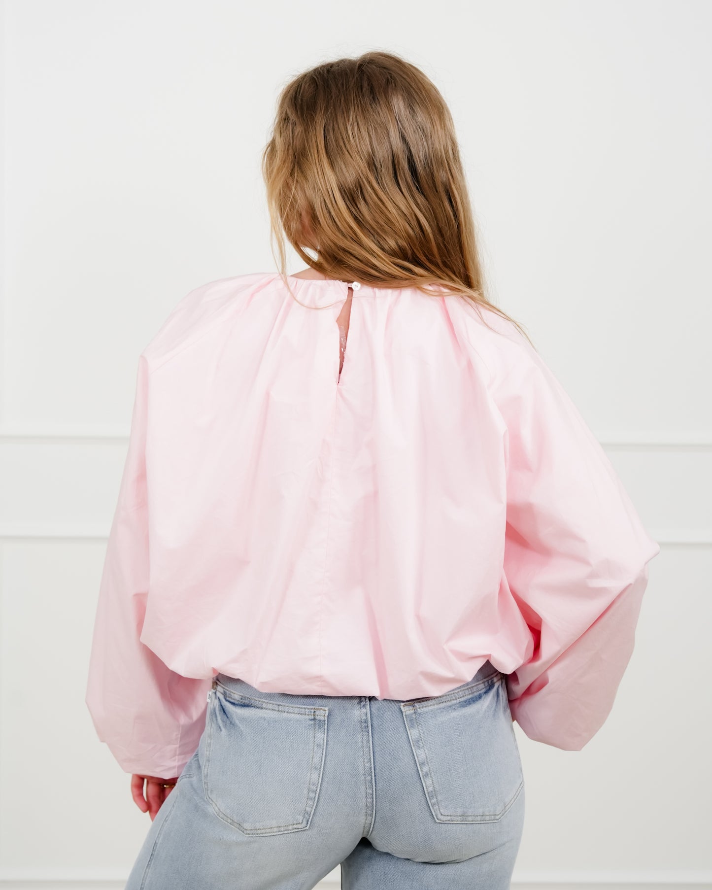 Cropped Long Sleeve Round Neck Blouse