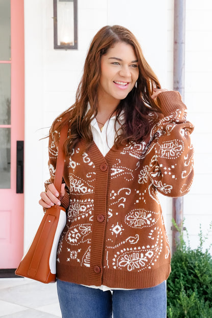 Long Sleeve Paisley Knit Cardigan