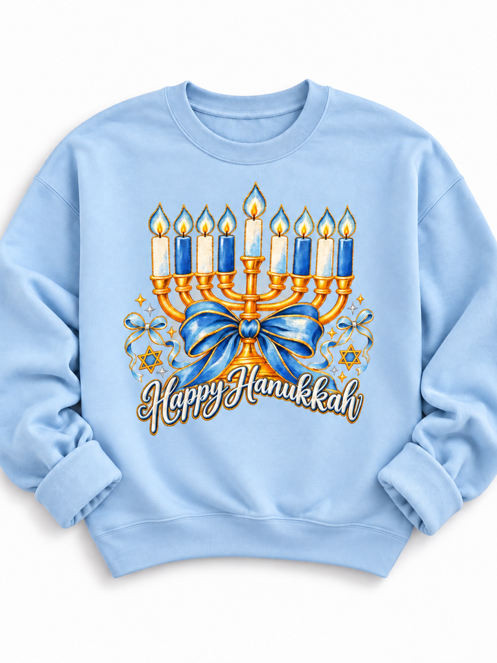 Plus/Reg Long Sleeve "Happy Hanukkah" Graphic Sweatshirt