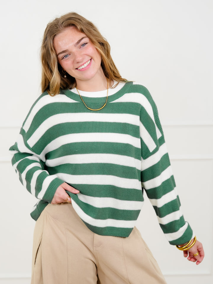 Knit Stripe Long Sleeve Pullover Sweater