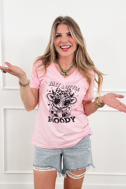 Plus/Reg Short Sleeve V Neck "Just A Little Moody" Graphic Tee