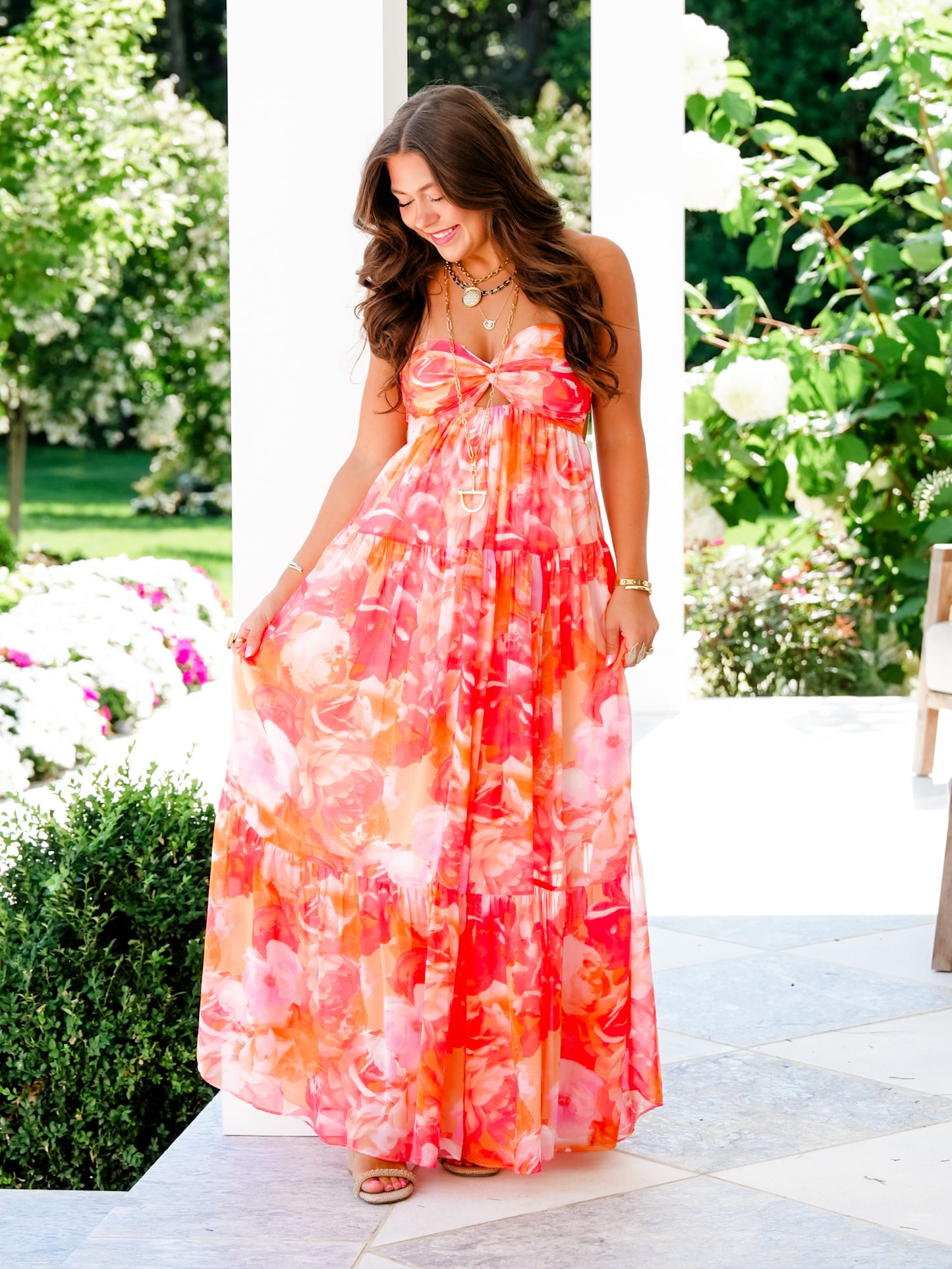 Floral Strapless Twisted Ruched Bust Maxi Dress