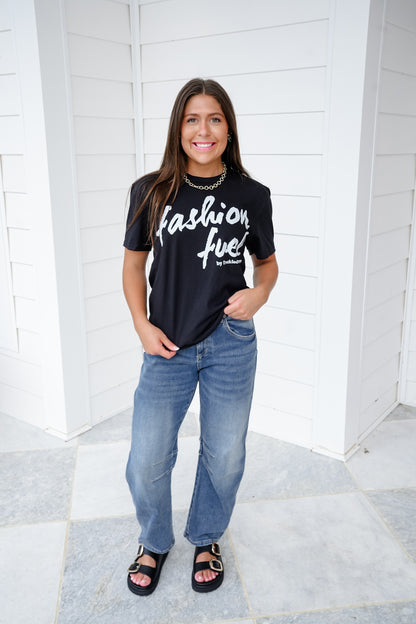 Plus/Reg Black Short Sleeve "Fashion Fuel By Freckled Poppy" Graphic Tee