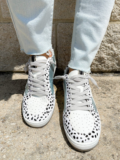 Shu Shop Silver Snake with Spotted Trim Sneakers