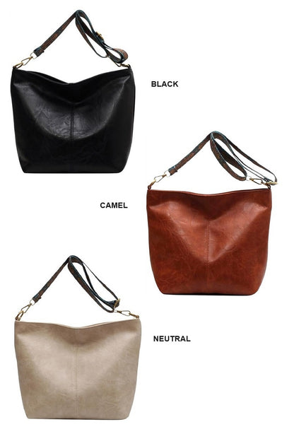 Retro Pattern Strap Vegan Leather Crossbody Shoulder Bag