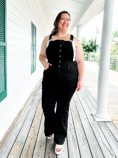 Judy Blue Black High Rise Tummy Control Top Flare Overalls