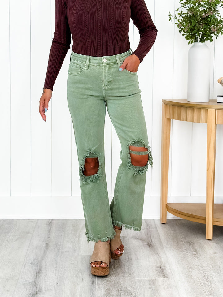 Risen The Alexandra OLIVE  Distressed Straight Jeans