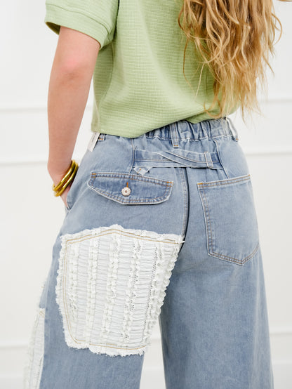 POL Vintage Patchwork Wide Leg Pants