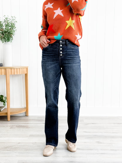 Judy Blue  Work Can Wait High Rise Dark Wash Button Fly Straight Leg Jeans