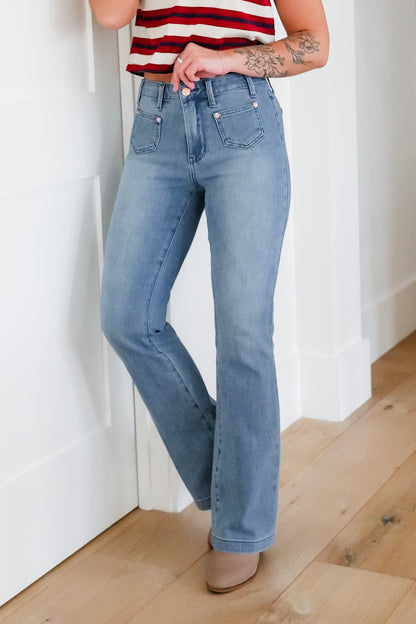 Judy Blue Mid Rise Medium Wash Bootcut Jeans with Front Patch Pockets