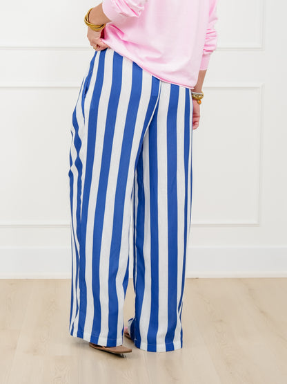 Stripe Elastic Waist Wide Leg Pants