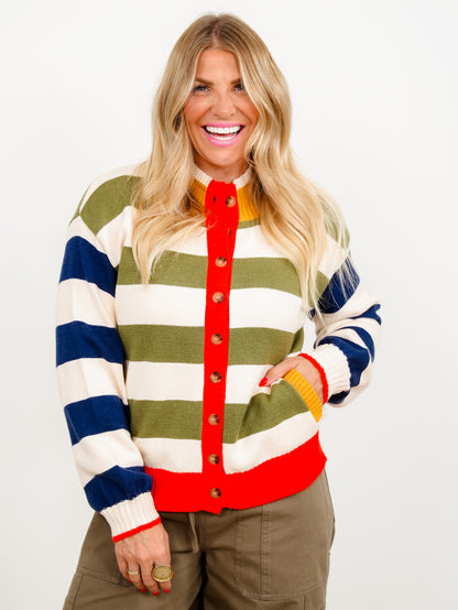 Multi Colored Stripe Long Sleeve Button Down Cardigan