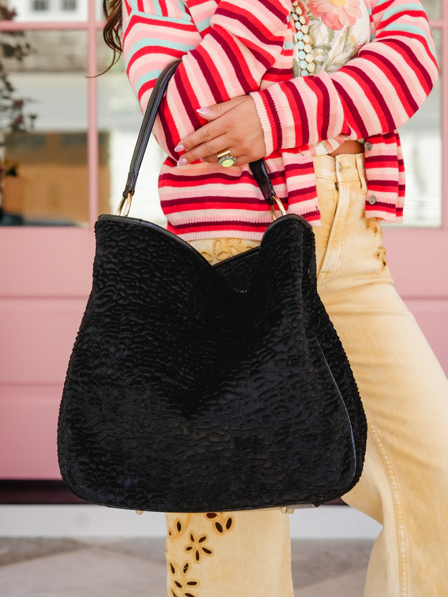 Black Persian Lamb Vegan Fur Tote Bag