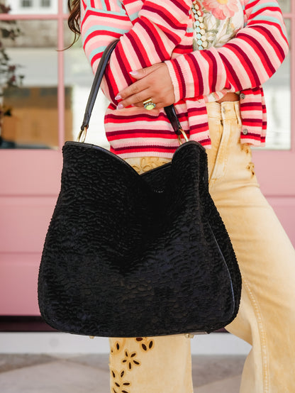 Black Persian Lamb Vegan Fur Tote Bag