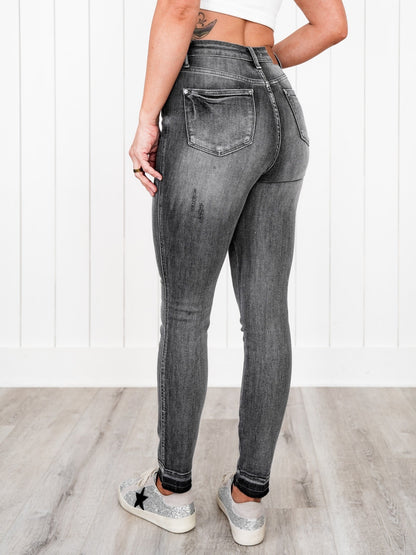 Judy Blue 50 Shades of Grey High Rise Grey Wash Tummy Control Skinny Jeans With Release  Hem