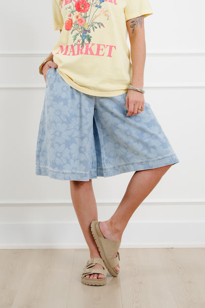 Risen Light Wash Slouchy Floral Culotte Shorts