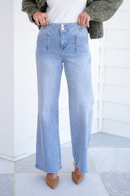 Mica High Rise Light Wash Wide Leg Jeans
