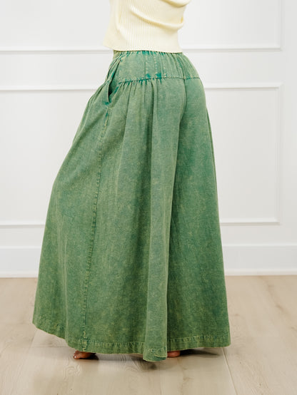 Mineral Wash Elastic Waist Wide Leg Pants