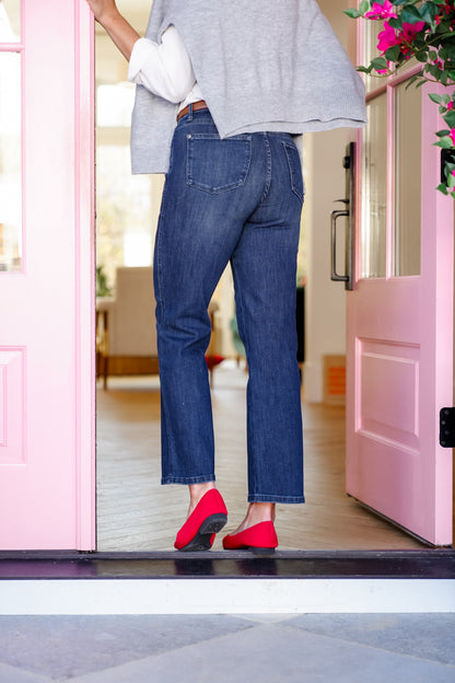 Judy Blue Mid Rise Dark Wash Petite Tummy Control Classic Straight Leg Jeans