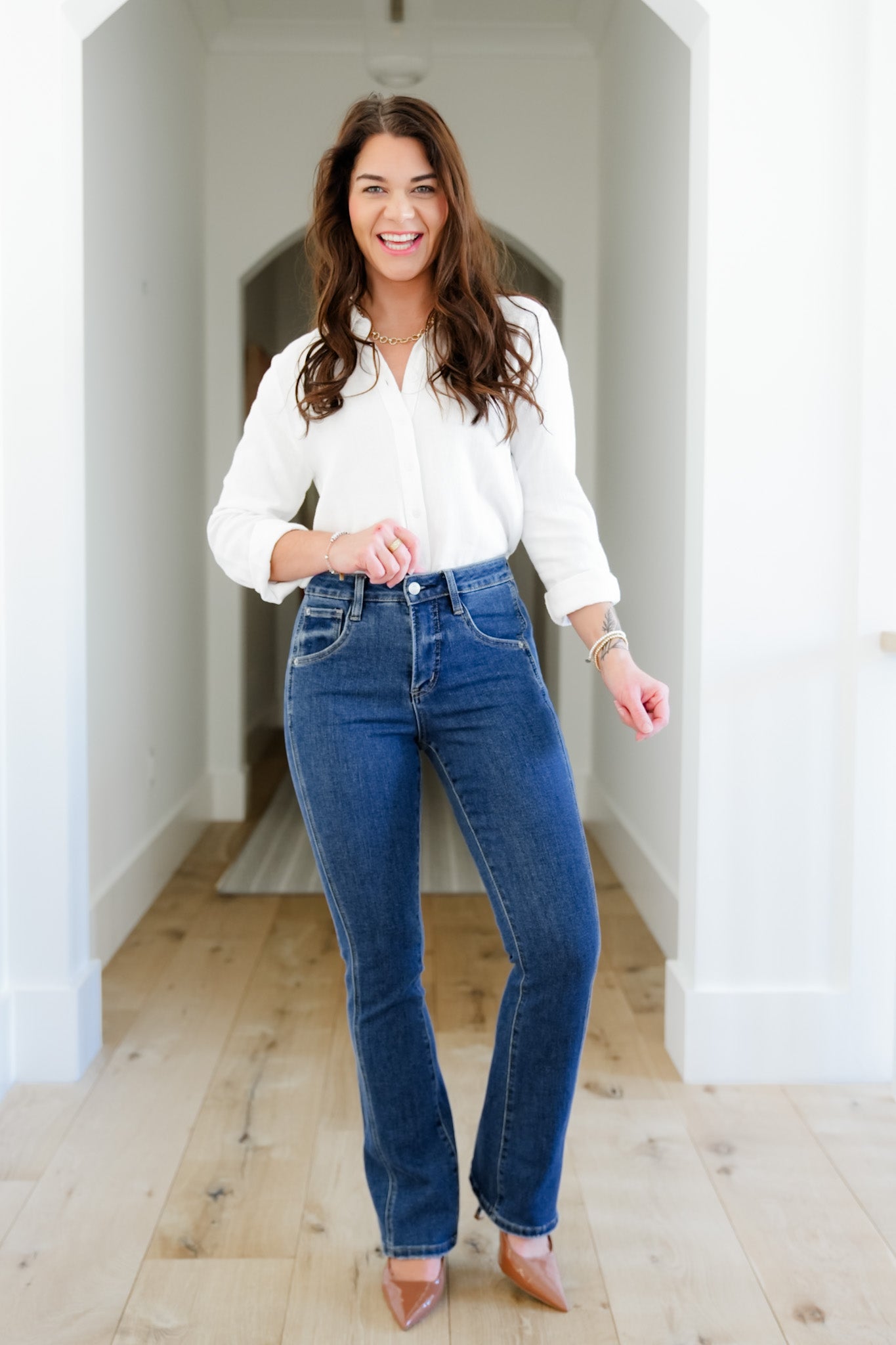 Mica High Rise Dark Wash Tummy Control Side Panel Bootcut Jeans