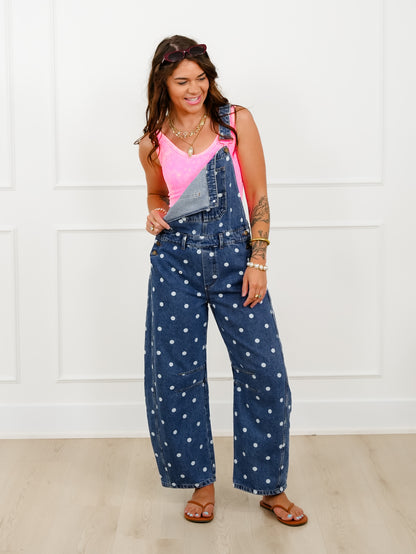 Medium Wash Polka Dot Barrel Leg Overall