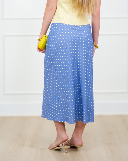 Satin Polka Dot Elastic Waist Midi Skirt