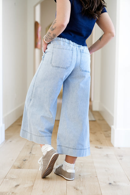 Mica High Girl on the Go Rise Light Wash Wide Leg Crop