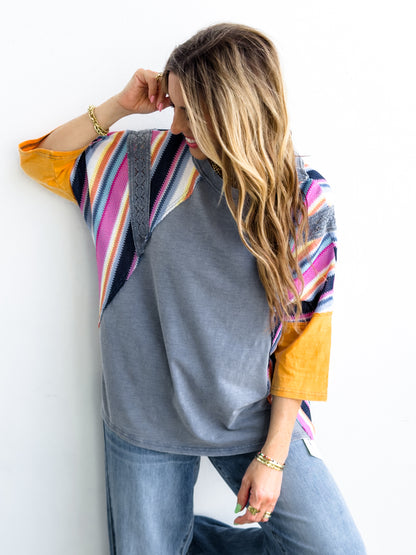 Plus/Reg Washed 3/4 Sleeve with Stripes