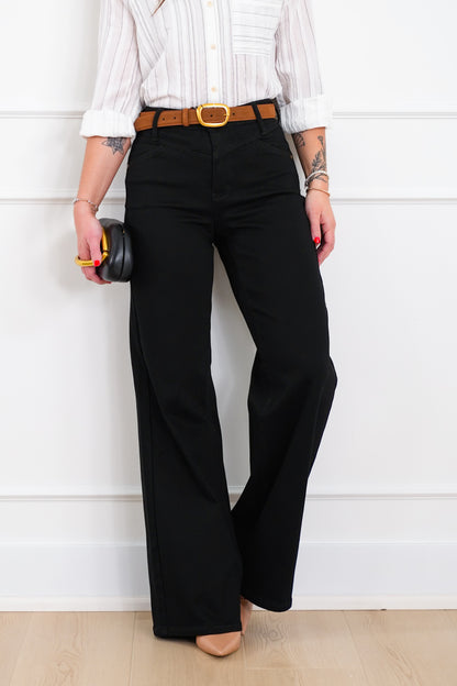 Judy Blue High Rise Black Retro Wide Leg Jeans with Slimming Yoke Seaming