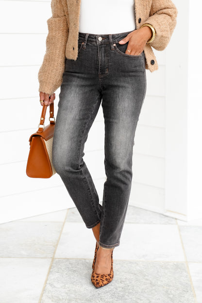 Judy Blue Shades of Black Mid Rise Black Tummy Control Slim Leg Jeans