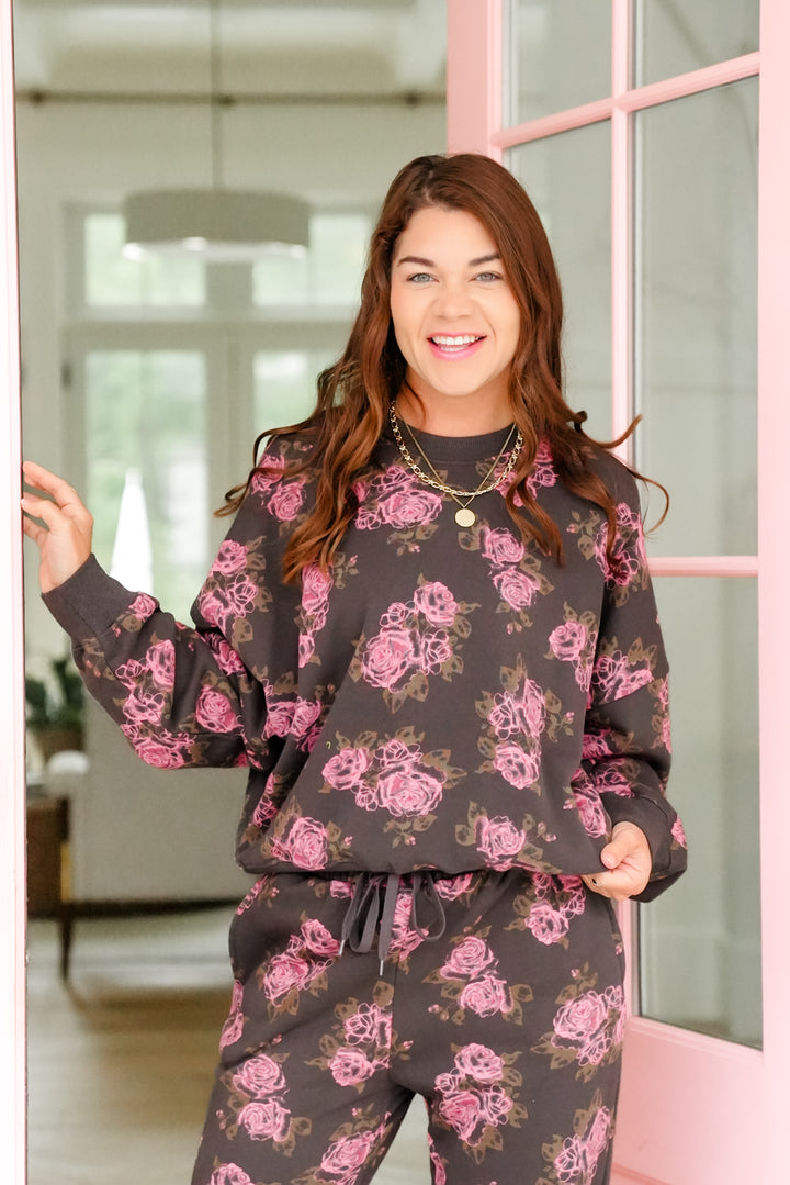 Floral Print Long Sleeve Crew Neck Sweatshirt