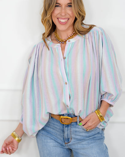 Striped Long Sleeve Button Up Blouse