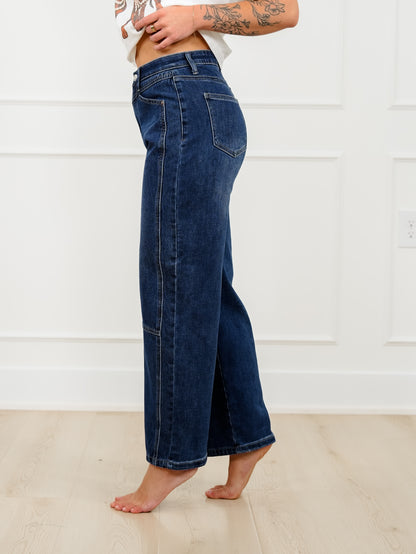 Saige High Rise Dark Wash Tummy Control Low Curve Barrel Jeans
