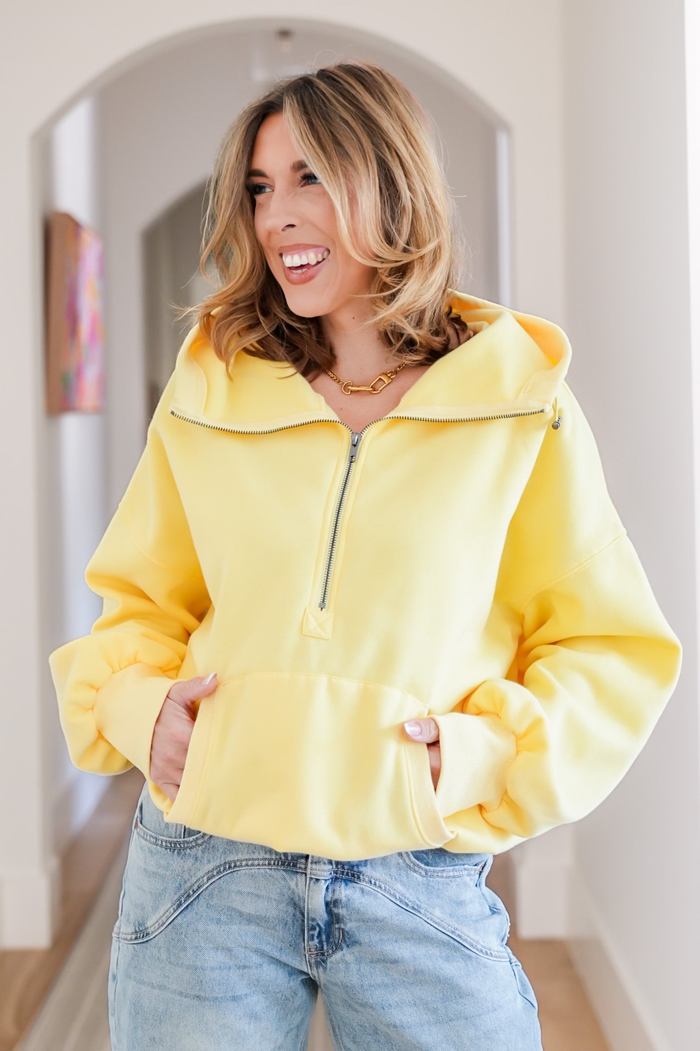 Long Sleeve Half Zip Elastic Hem Hoodie – Freckled Poppy